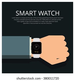 Concept of Smart Watch On a Hand with time showing. Smart watch features poster template design