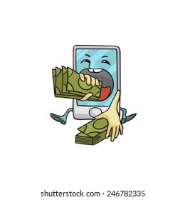Concept :  a smartphone is eating up an increasingly large chunk of monthly budgets, expensive gadget. Expensive calls, mobile data prices, high cellphone rates. Expensive phone data plan.