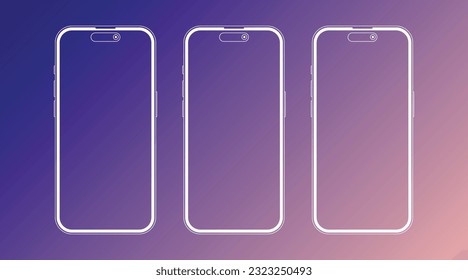 Concept Smartphone Mockup Wireframe Linear Outline with Purple Gradient Background