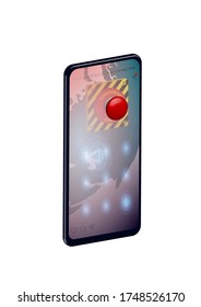 Concept, smartphone with a red emergency button inside the device. Emergency call in dangerous situations. Realistic 3d vector on white background