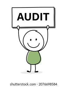 Concept of smiley stickman with text on a board - audit. Vector