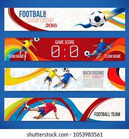 Concept of soccer player with colored geometric shapes assembled in figure football  Background of different color bands intertwined. champion football game. 2018 Table Matches. Isolate vector. Banner