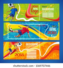 Concepto de futbolista con formas geométricas de color ensambladas en el fútbol de figuras Fondo de las diferentes bandas de color entrelazadas. partido de fútbol campeón. Coincidencias de tabla de 2018. Vector aislado. Banner