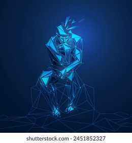 concept of social anxiety, graphic of low poly thinker presented in futuristic style