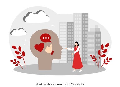 The concept of social approval, social media communication, and likes. Thoughts of a woman