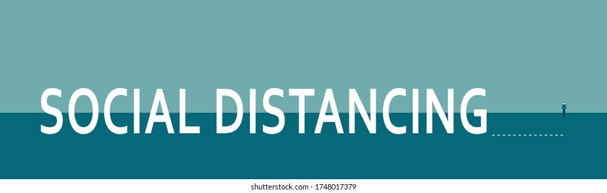 The concept of social distance, a person standing far from everyone. Vector illustration.