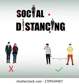 Concepto de campaña de distanciamiento social, mantener la distancia entre personas para evitar la propagación de enfermedades durante la transmisión del brote COVID-19
