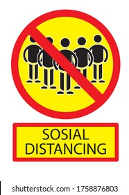 The concept of social distancing. Signs prohibited from gathering. Protection from Covid-19, illustration of the spread of Coronavirus.
