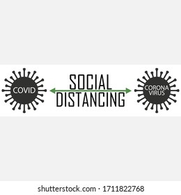 Concepto de advertencia de distanciamiento social. Dos bacterias del coronavirus. Distancia de seguridad. Ilustración vectorial.