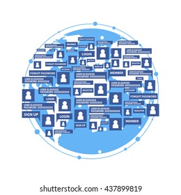 Concept social global network username password login access. isolated vector