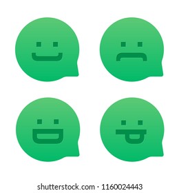 Concept of a social icon illustration. Vector app. Different emotions on faces. Green message app.