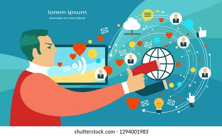 The concept of social influence. Network chat. Vector Design