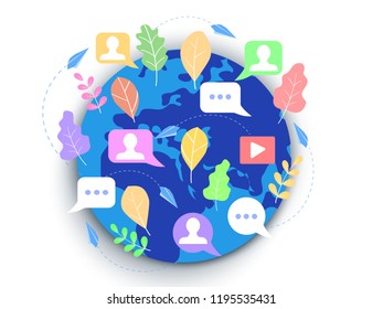 Concept social media, blogging, chat, for web page, banner, presentation, documents, cards, posters. Vector illustration news networks communication people are chatting online mobile