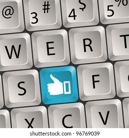 Concept Social Media - Computer keyboard with a Like key, vector illustration