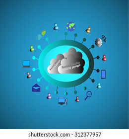 Concept of social Media connecting Different people all over the world with various Modes through Cloud.