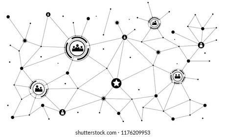Concept of social media network. Network of icons. Communication technology in social network. Concept of communication for interactive interaction. 3D vector illustration isolated on white