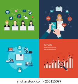 Concept Of Social Media Network, Project Management, Strategic Planning, Online Education And E-learning, Healthcare, Mobile Marketing And Web Analytics Elements.