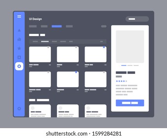 Concept for social media, online store, hotel reservation. Wireframes screens. Dashboard UI and UX Kit design. Use for mobile app or website.