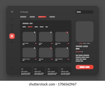 Concept For Social Media, Online Store, Hotel Reservation. Wireframes Screens. Dashboard UI And UX Kit Design. Use For Mobile App Or Website. Dark Mode.