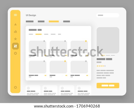 Concept for social media, online store, hotel reservation. Wireframes screens. Dashboard UI and UX Kit design. Use for mobile app or website.