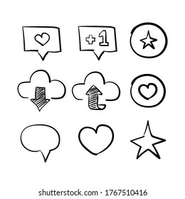 Concepto de garabatos vectores de medios sociales. Iconos dibujados a mano.