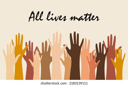 The concept of the social movement for peace All Lives Matter. People of different ethnic groups are fighting to stop discrimination and racism in society. Vector.