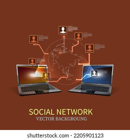 The concept of social network background with people and icons.