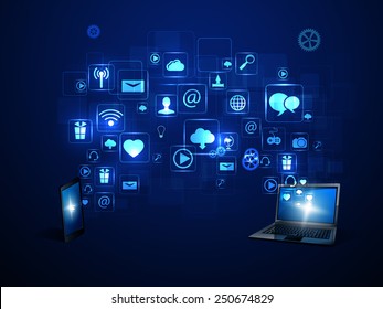 The concept of social network background with people and icons.