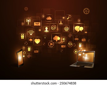 The concept of social network background with people and icons.