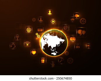 The concept of social network background with people and icons.