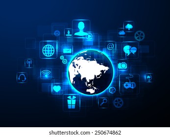 The concept of social network background with people and icons.
