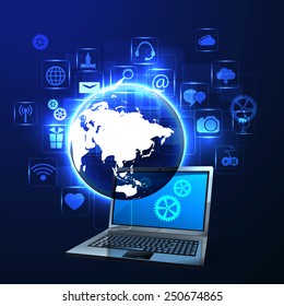 The concept of social network background with people and icons.