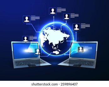 The concept of social network background with people and icons.