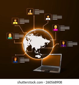 The concept of social network background with people and icons.