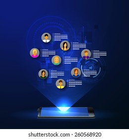 The concept of social network background with people and icons.