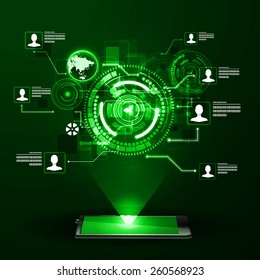 The concept of social network background with people and icons.
