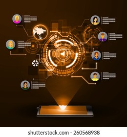 The concept of social network background with people and icons.