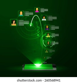 The concept of social network background with people and icons.