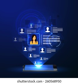 The concept of social network background with people and icons.