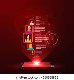 The concept of social network background with people and icons.