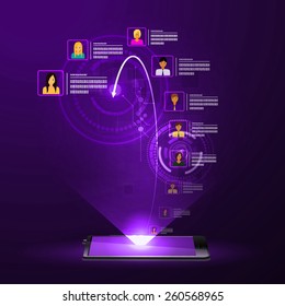 The concept of social network background with people and icons.