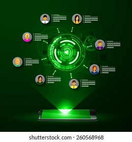 The concept of social network background with people and icons.