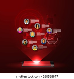 The concept of social network background with people and icons.