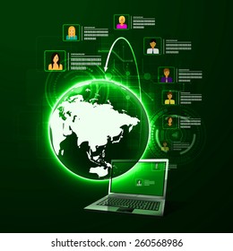 The concept of social network background with people and icons.