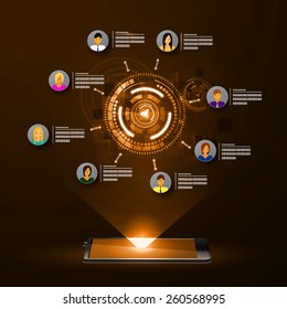 The concept of social network background with people and icons.