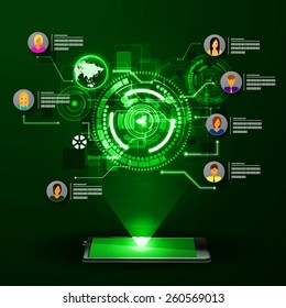The concept of social network background with people and icons.