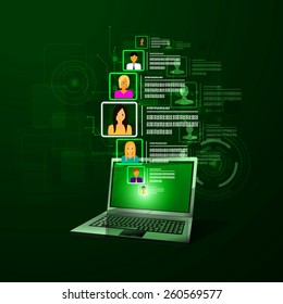 The concept of social network background with people and icons.