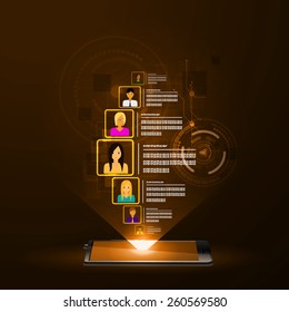 The concept of social network background with people and icons.