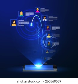 The concept of social network background with people and icons.