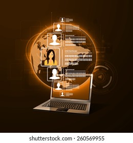 The concept of social network background with people and icons.